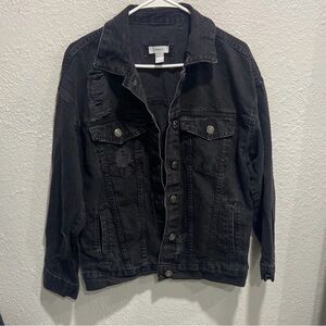 Forever 21 Distressed Black Denim Jacket